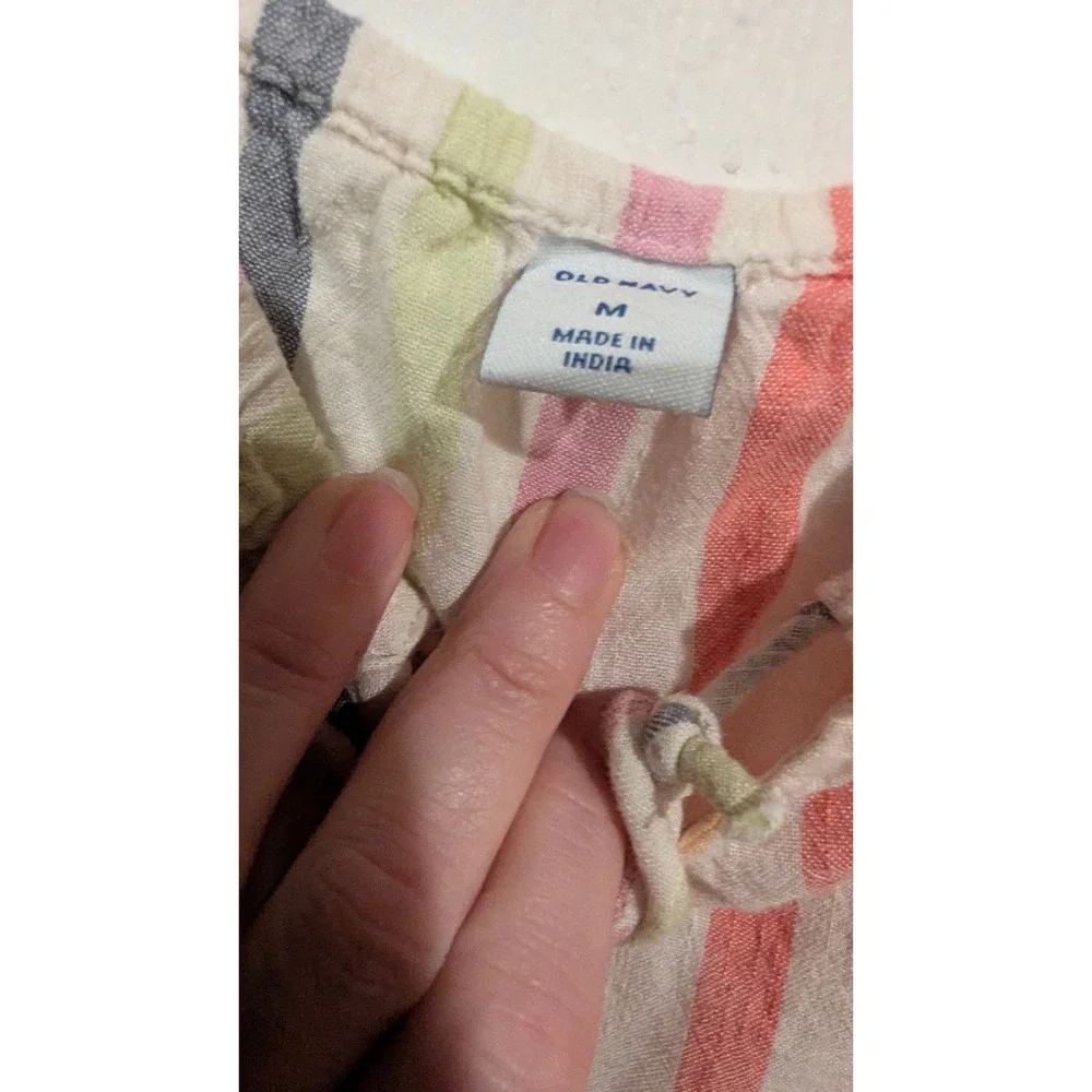Old‎ Navy Striped Tiered Cami Tank Top Coral Pink Blue Yellow Green M Gauzy Flow
